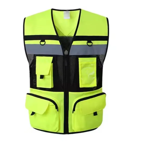 High Visibility Engineer Warning Safety Vest Breathable Multi Pocket Reflective Security Vest 