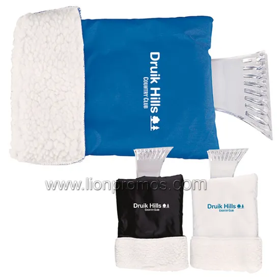 Custom Logo Winter Car Ice Scraper with Fleece Warm Glove 